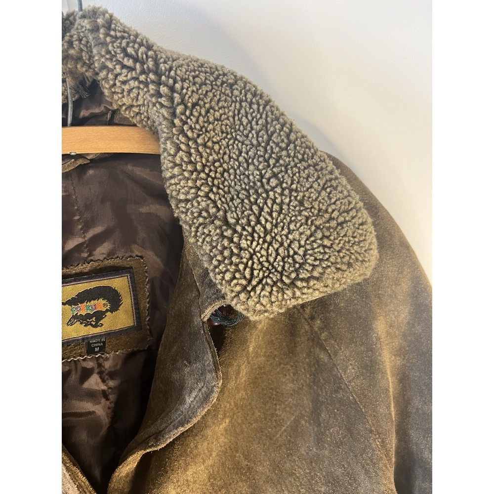 Vintage Foxrun Women M Genuine Wax Leather Suede Jacket Long Brown Faux Fur‎ - Picture 9 of 13